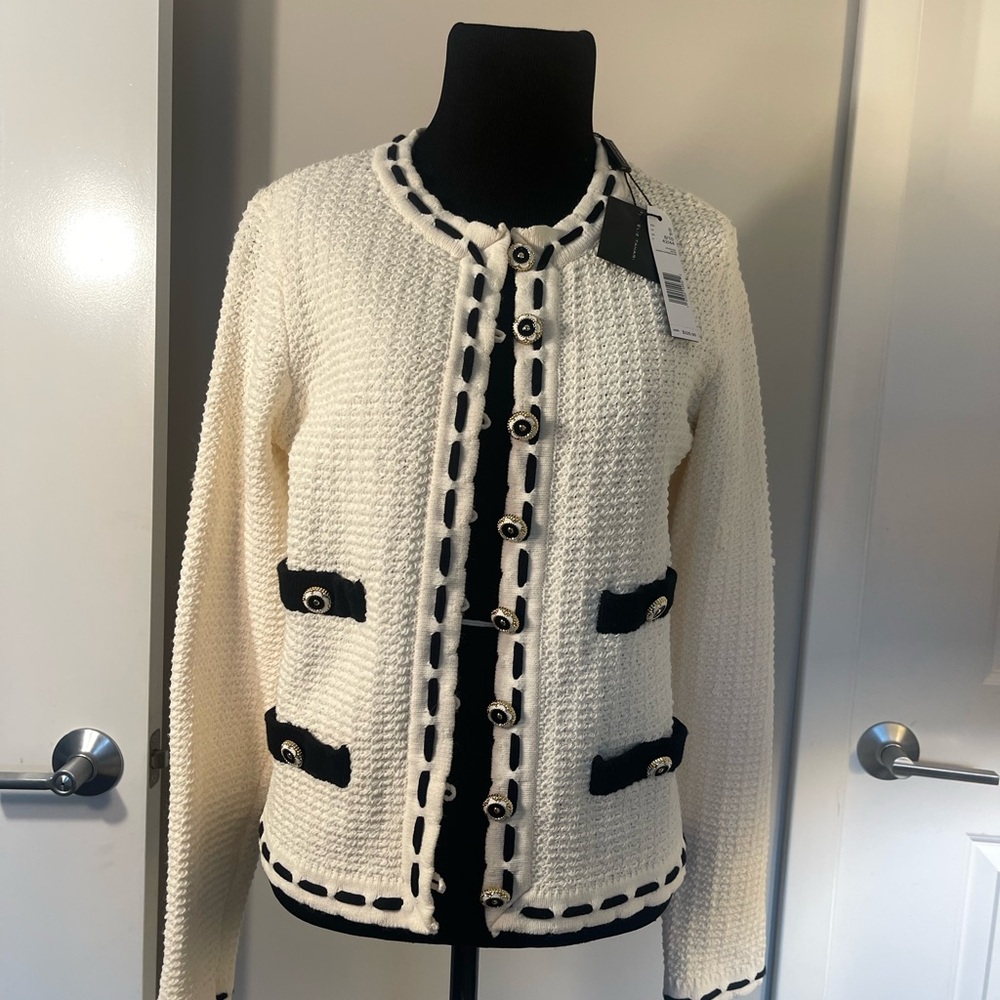 Elie Tahari Warm Cream and Black Cardigan size S NWT